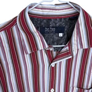Nat Nast Long Sleeve Button Up Shirt Large Mens Colorful Striped Red White